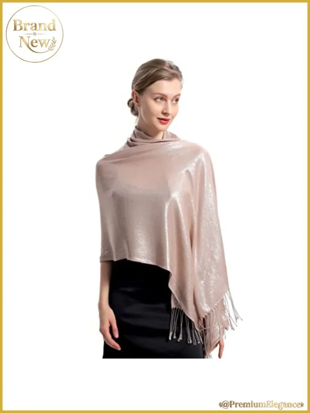 Metallic Glitter Pashmina Shawl Wrap with Fringe for Evening Party